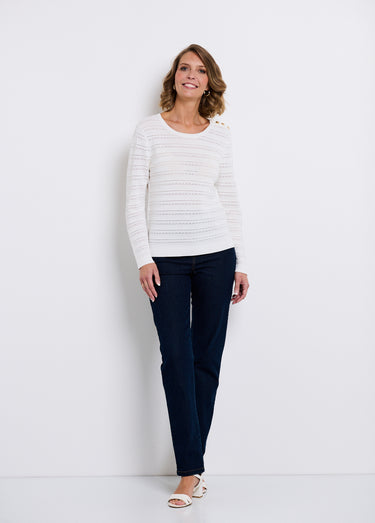 Pull doux col rond manches longues Blanc