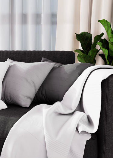 Jeté de canapé bachette coton, motif lignes Blanc