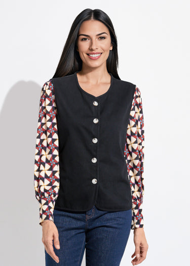 Gilet sans manches col rond en twill Noir