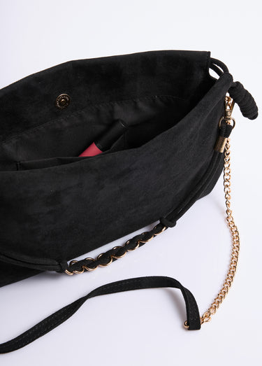 Sac à main pochette chic, en suédine Noir