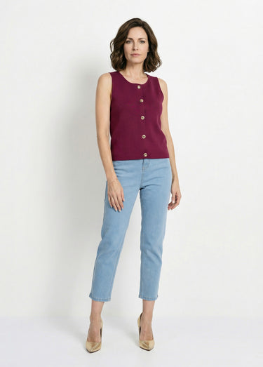 Gilet sans manches boutons dorés Prune
