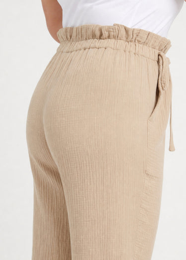 Pantalon large tendance, gaze de coton Beige
