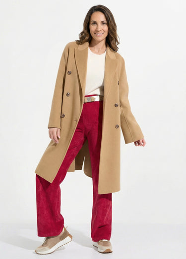 Manteau long drap de laine col tailleur Camel