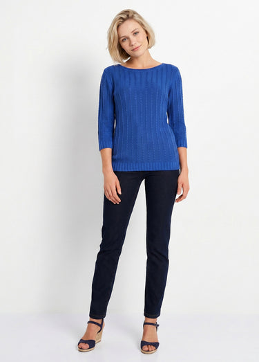 Pull col bateau manches 3/4 Bleu
