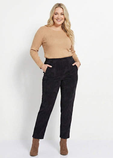Pantalon droit taille élastiquée velours milleraies Noir