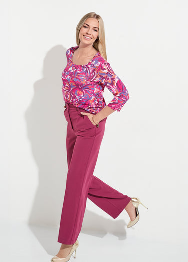 T-shirt col rond manches 3/4 imprimé Imprime Fuchsia