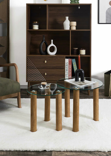 Tables gigognes plateau rond en verre Marron