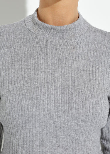 T-shirt col montant maille côtelée manches longues Gris Chine