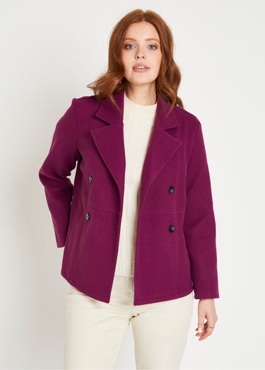 Manteau caban court double boutonnage Prune
