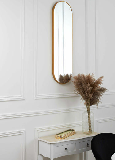 Miroir ovale chic, bord métallisé Dore