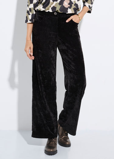 Pantalon large élastiqué en velours ras Noir