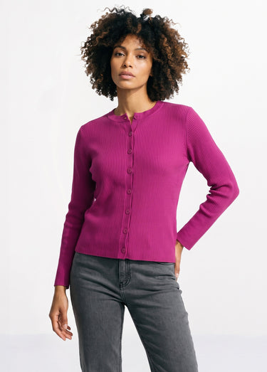 Cardigan boutonné maille côtelée unie Cyclamen