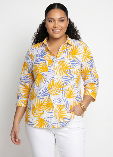 Chemisier boutonné long coton imprimé Imprime Jaune