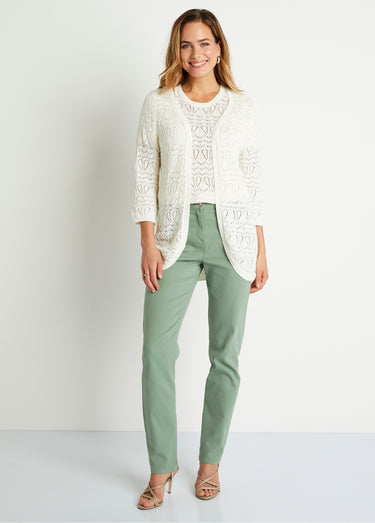 Gilet long ajouré coton manches 3/4 Ficelle