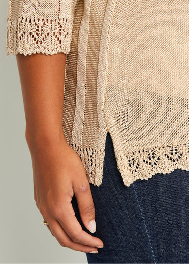 Cardigan boutonnée long ajouré Ficelle