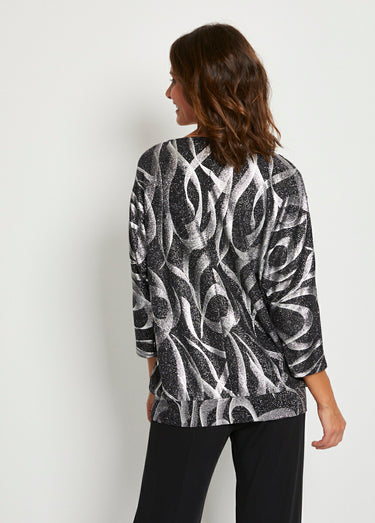 T-shirt long blousant maille pailletée Noir/Argent