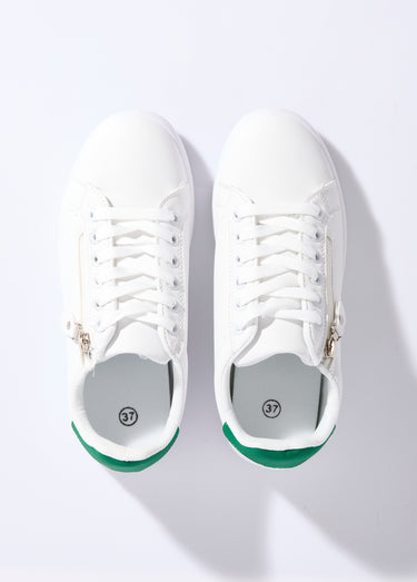 Baskets épurées à lacets, détail talon Blanc / Vert
