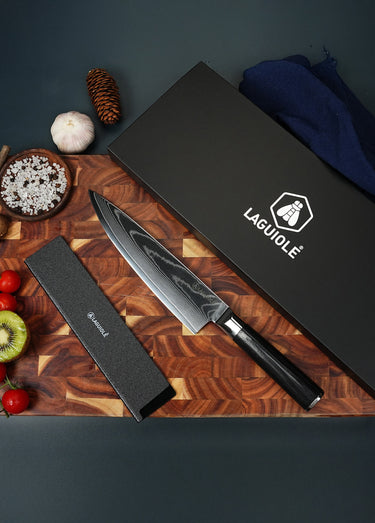 Couteau de chef lame damas + étui, Core Noir