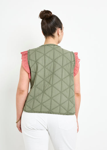Veste matelassée brodée sans manches Kaki