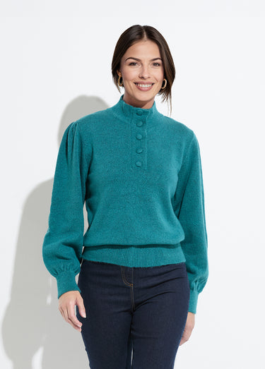 Pull chaud col montant boutonné Vert