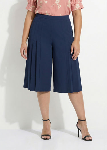 Jupe-culotte ample longue ceinture semi élastiquée Marine