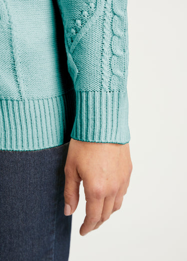 Gilet zippé chaud col montant torsades Vert