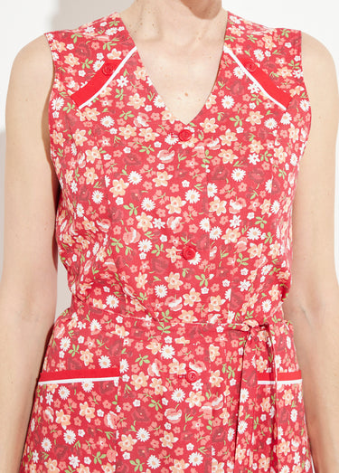 Tablier sans manches boutonné imprimé fleuri Rouge