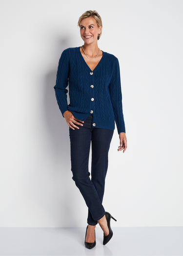 Gilet court boutonné col V maille torsades Canard