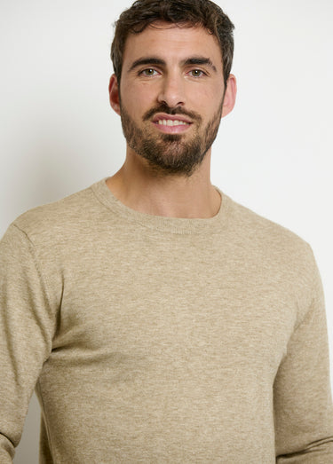 Pull col rond homme maille fine jauge Beige