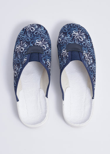 Chaussons mules grande largeur élastiqués Marine