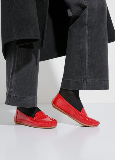Mocassins vernis semelle antidérapante Vernis Rouge