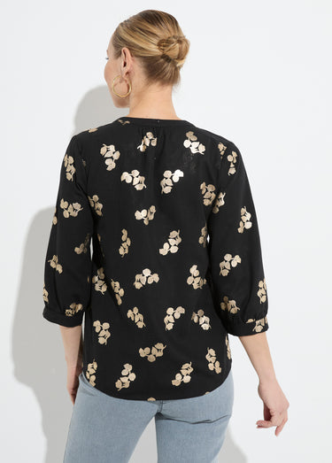 Tunique boutonnée ample longue manches 3/4 Noir