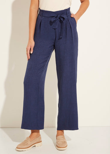 Pantalon large fluide semi élastiqué Marine