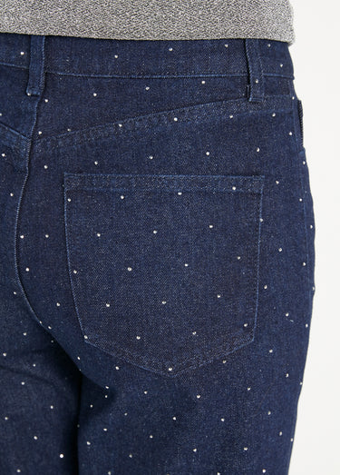 Jean large brut recouvert de strass Bleu Brut