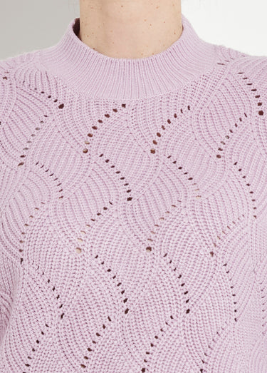 Pull chaud col montant maille ajourée épaisse Lilas