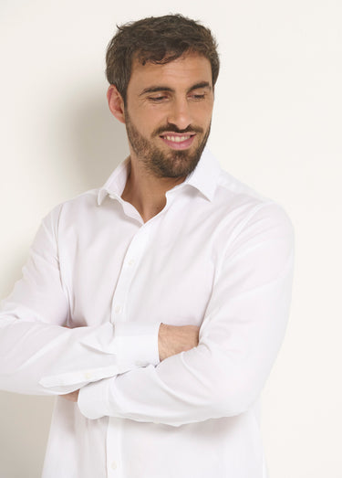 Chemise coton chic col semi italien Blanc