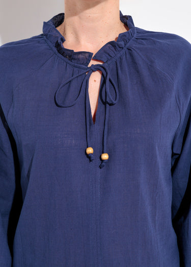 Blouse ample col V fantaisie lien à nouer Marine