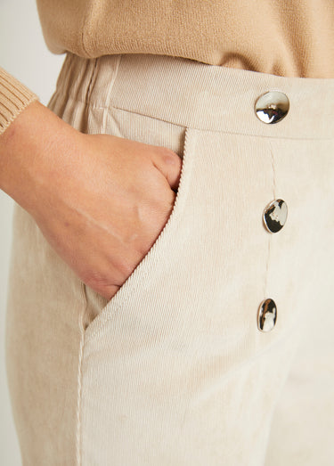 Pantalon large velours milleraies effet pont Beige