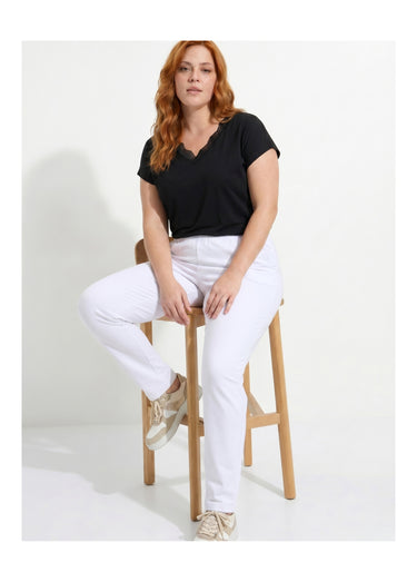 Legging coton stretch taille élastiquée Blanc