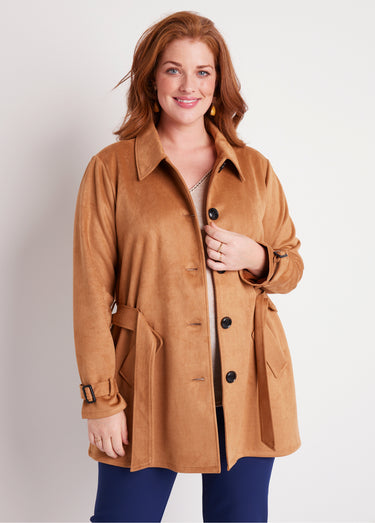 Manteau court tissu suédé Beige