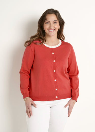 Gilet cardigan doux col rond boutonné Coquelicot