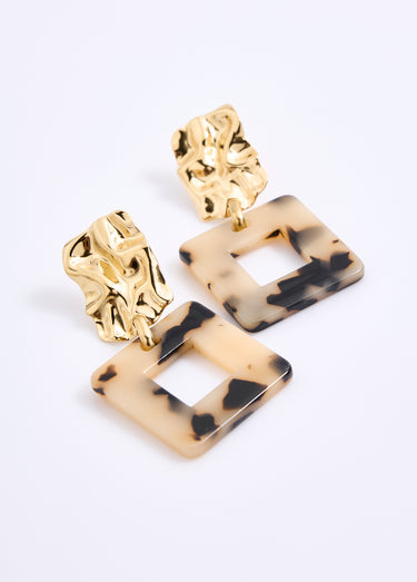 Boucles d'oreilles pendentif carré ajouré Dore/Ecaille
