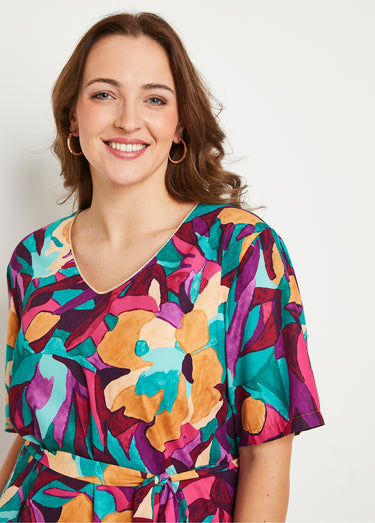 Robe ample courte imprimé floral Violet/Bleu