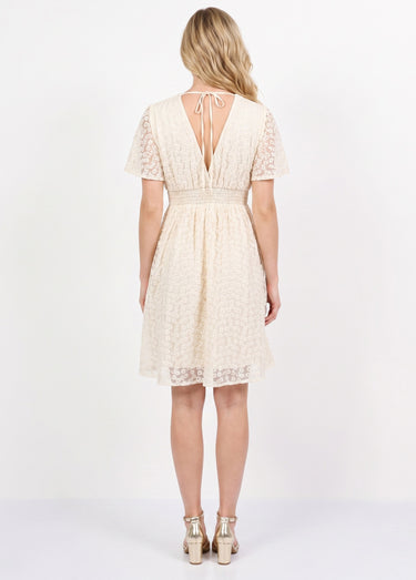 Robe broderie anglaise, taille haute Ecru