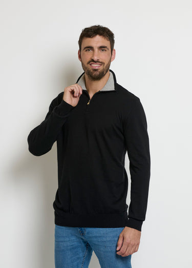Pull col camionneur zippé contrastant Noir