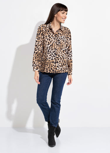 Chemisier léopard fluide col tailleur Leopard