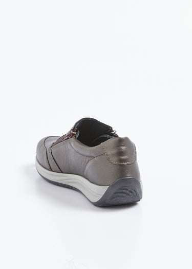Baskets cuir zippées grande largeur Bronze