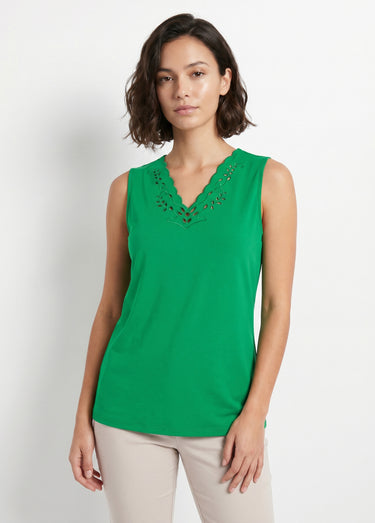Débardeur col V ajouré brodé Vert