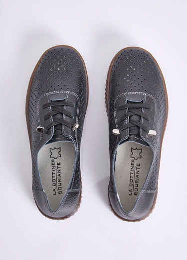 Baskets lacées cuir perforé largeur standard Noir