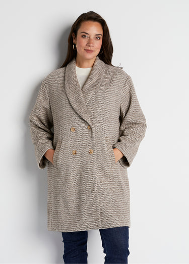 Manteau aspect chevrons mi-long Beige